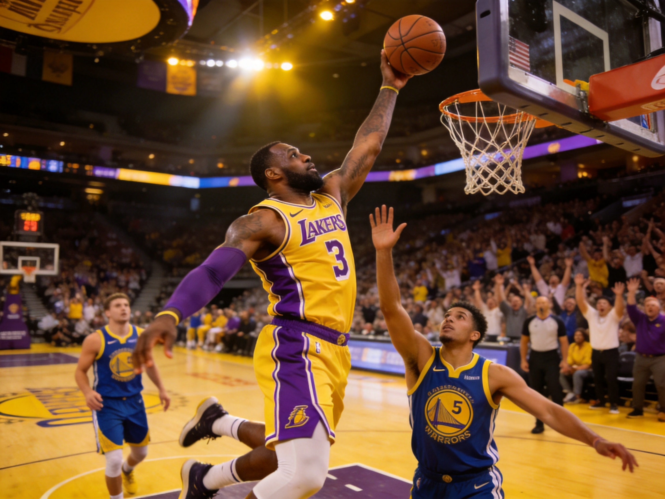篮球赛中NBA球员反向上篮高光镜头